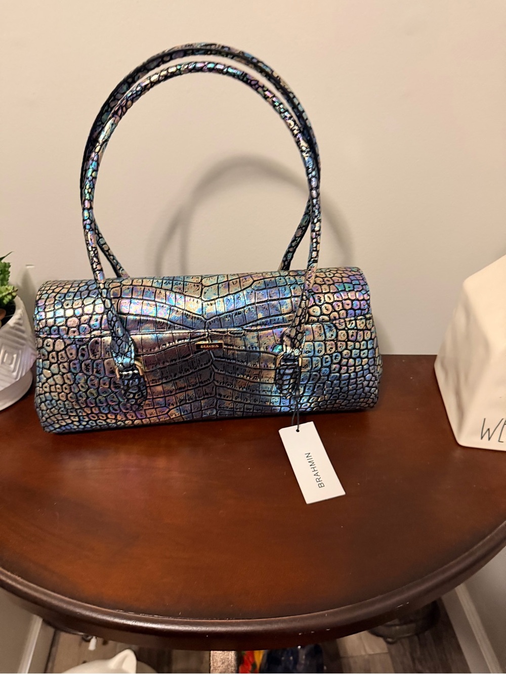 Brahmin Iridescent Croc-Embossed Dayan Shoulder Bag - Black Galaxia - Picture 2 of 4